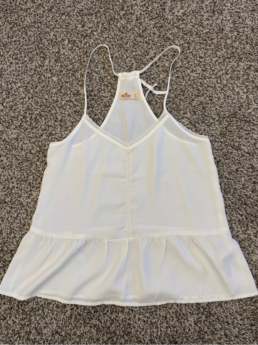 Hollister White Lace-Trim Ruffle Hem Racerback Cami